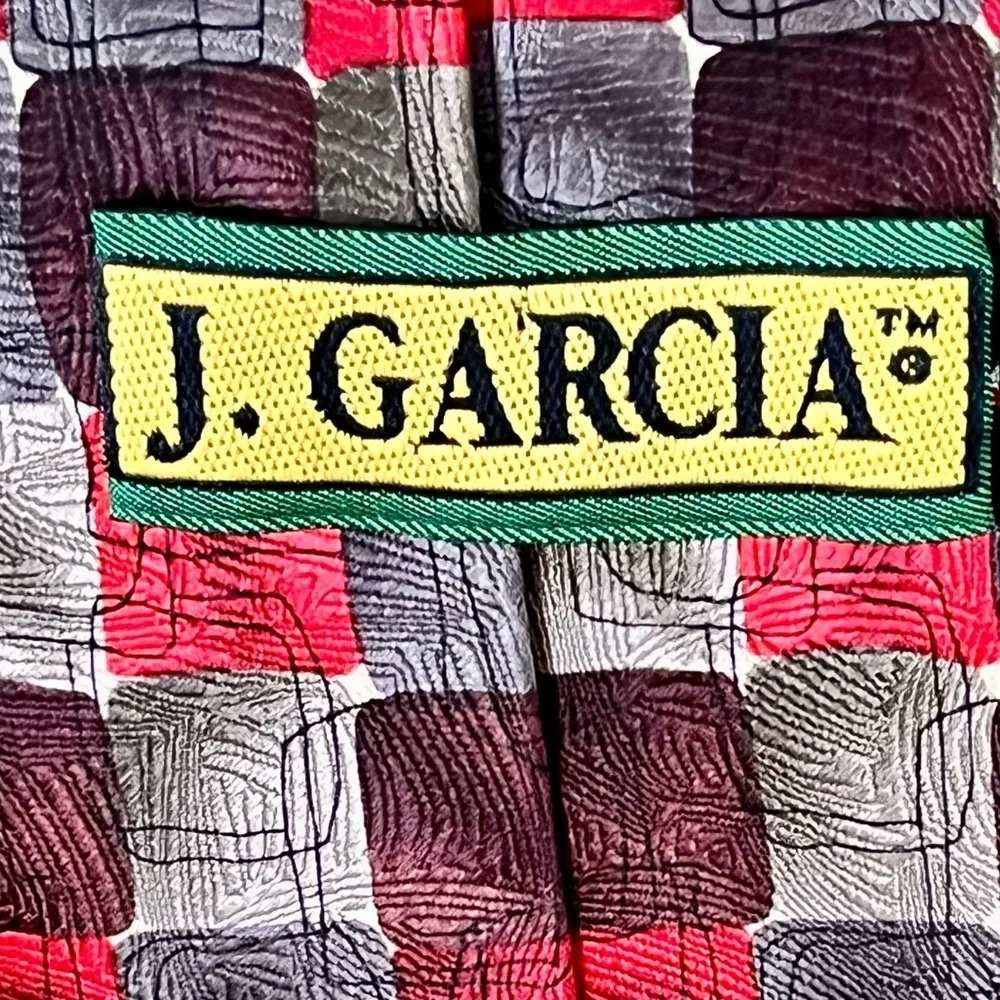VTG Jerry Garcia Silk Tie Space Containers 34 Artsy Checkered Red Psychedelic